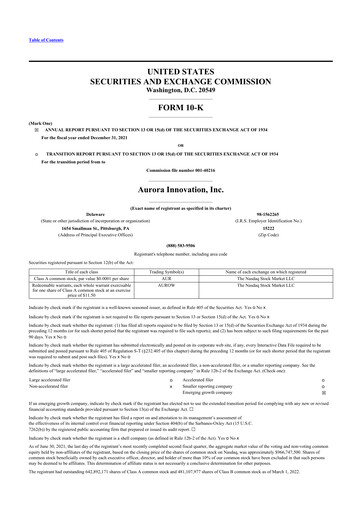 Thumbnail Aurora Innovation 10-K Annual Report 2021