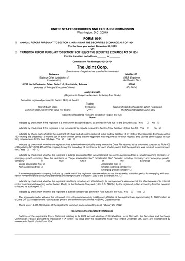 Thumbnail The Joint Corp. 10-K Annual Report 2021