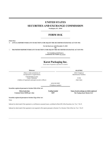 Thumbnail Karat Packaging 10-K Annual Report 2021