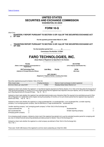 Thumbnail Faro Technologies
 10-Q Quarterly Report FY2022 