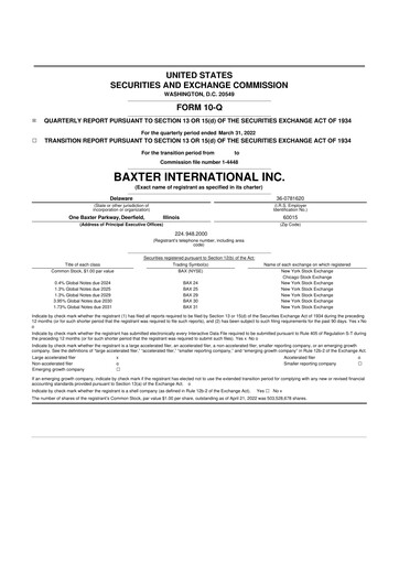 Thumbnail Baxter 10-Q Quarterly Report FY2022 