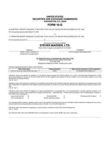 Thumbnail Steve Madden
 10-Q Quarterly Report FY2022 
