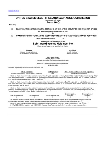 Thumbnail Spirit AeroSystems 10-Q Quarterly Report FY2022 