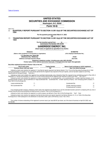 Miniature SandRidge Energy
 10-Q Rapport trimestriel 2022 