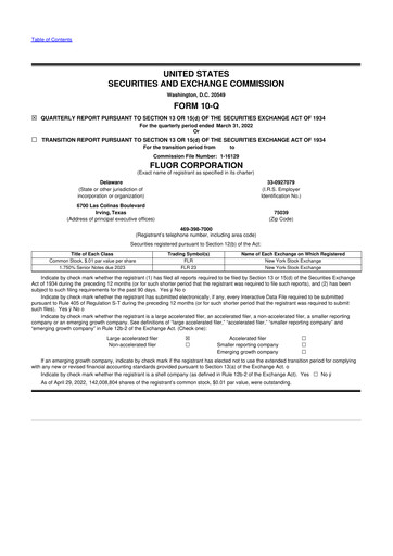 Thumbnail Fluor Corporation
 10-Q Quarterly Report FY2022 