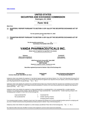 Thumbnail Vanda Pharmaceuticals 10-Q Quarterly Report FY2022 