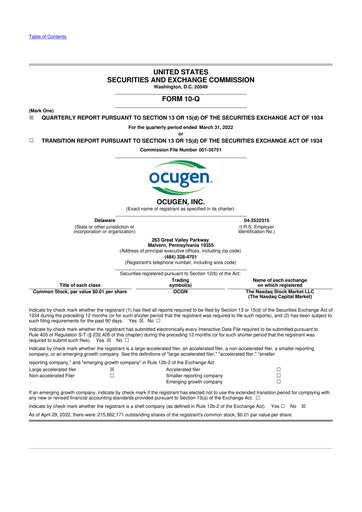 Vorschaubild Ocugen 10-Q Quartalsbericht 2022 