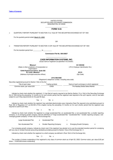 Thumbnail Cass Information Systems 10-Q Quarterly Report FY2022 