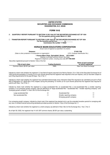Thumbnail Horace Mann Educators 10-Q Quarterly Report FY2022 