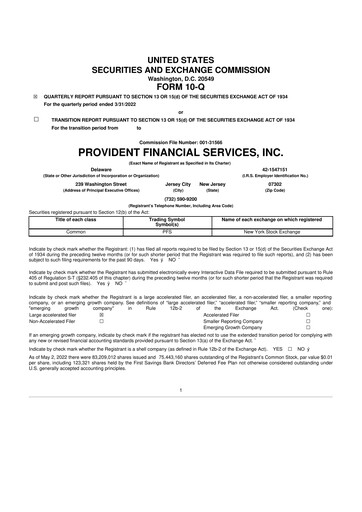 Thumbnail Provident Financial Services 10-Q Quarterly Report FY2022 