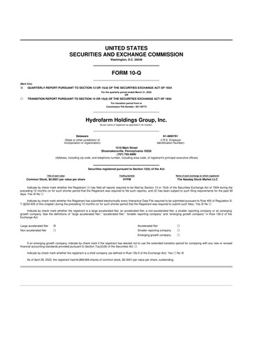 Vorschaubild Hydrofarm 10-Q Quartalsbericht 2022 
