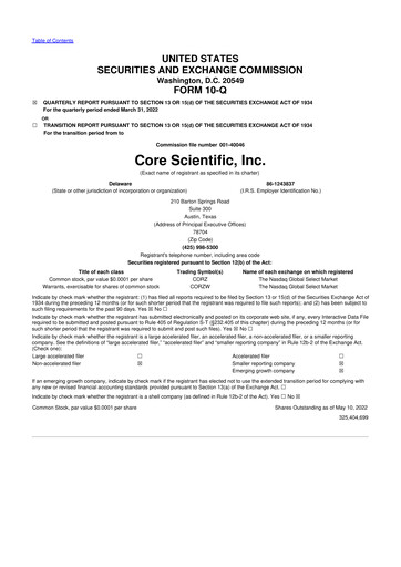 Thumbnail Core Scientific 10-Q Quarterly Report FY2022 