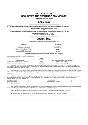 Miniature Owlet, Inc. 10-Q Rapport trimestriel 2022 