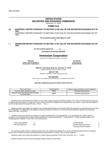Thumbnail Immersion Corporation
 10-Q Quarterly Report FY2022 