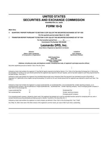 Thumbnail Leonardo DRS 10-Q Quarterly Report FY2022 