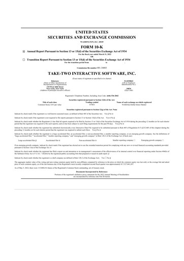 Thumbnail Take-Two Interactive
 10-K Annual Report 2022