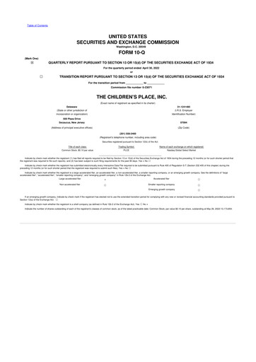 Thumbnail The Children's Place
 10-Q Quarterly Report FY2022 