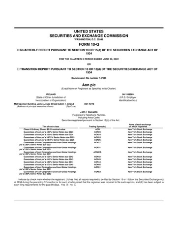 Thumbnail Aon 10-Q Quarterly Report FY2022 