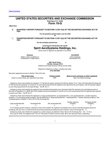 Thumbnail Spirit AeroSystems 10-Q Quarterly Report FY2022 