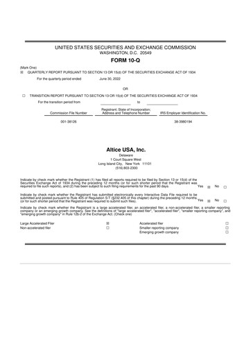 Thumbnail Altice USA
 10-Q Quarterly Report FY2022 