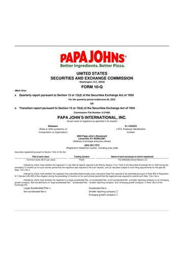 Miniature Papa John's Pizza
 10-Q Rapport trimestriel 2022 