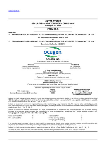 Vorschaubild Ocugen 10-Q Quartalsbericht 2022 
