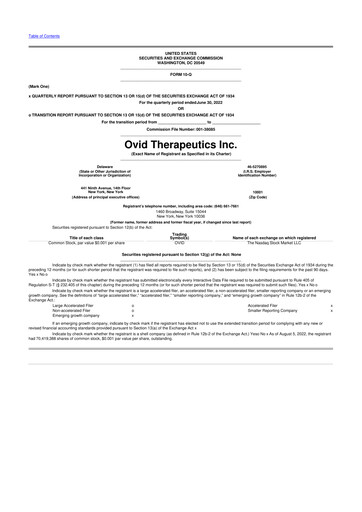 Vorschaubild Ovid Therapeutics
 10-Q Quartalsbericht 2022 