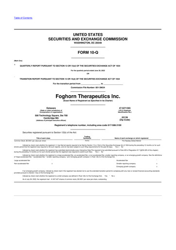 Miniature Foghorn Therapeutics 10-Q Rapport trimestriel 2022 