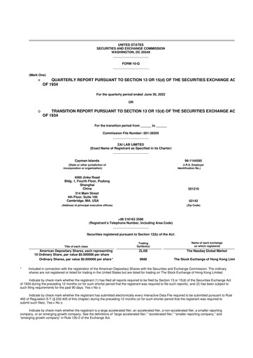 Thumbnail Zai Lab 10-Q Quarterly Report FY 