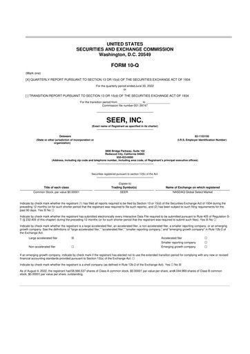 Vorschaubild Seer Inc 10-Q Quartalsbericht 2022 