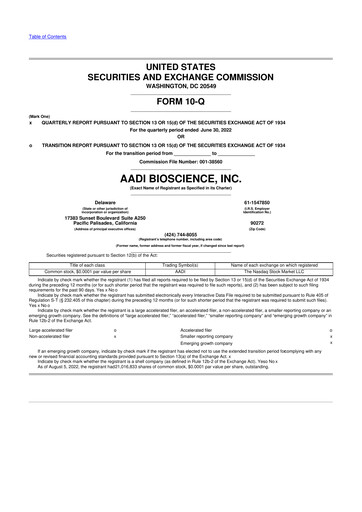 Miniature Aadi Bioscience 10-Q Rapport trimestriel 2022 