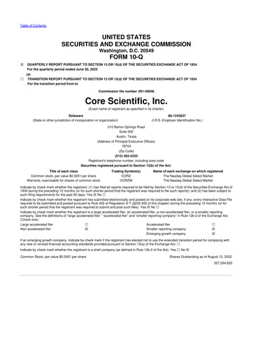 Thumbnail Core Scientific 10-Q Quarterly Report FY2022 