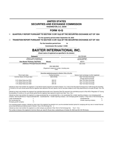 Thumbnail Baxter 10-Q Quarterly Report FY2022 