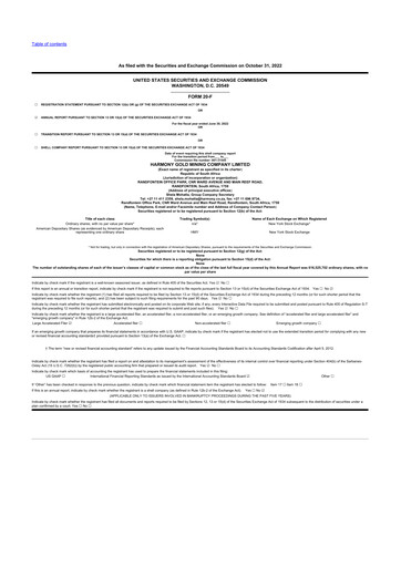 Thumbnail Harmony Gold 20-F Annual Report 2022