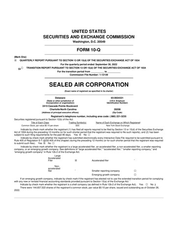 Miniature Sealed Air
 10-Q Rapport trimestriel 2022 