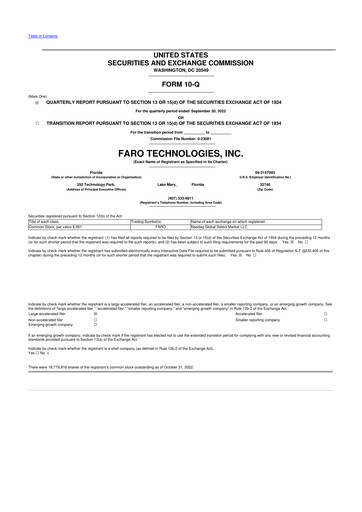 Thumbnail Faro Technologies
 10-Q Quarterly Report FY2022 