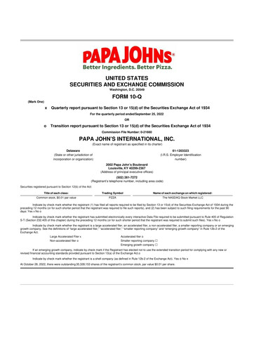 Miniature Papa John's Pizza
 10-Q Rapport trimestriel 2022 