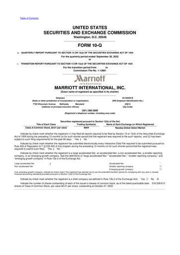 Thumbnail Marriott International 10-Q Quarterly Report FY2022 