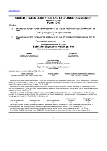 Thumbnail Spirit AeroSystems 10-Q Quarterly Report FY2022 