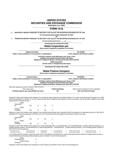 Thumbnail Noble Corporation
 10-Q Quarterly Report FY 