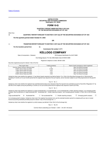 Thumbnail Kellanova 
 (Kellogg's) 10-Q Quarterly Report FY2022 