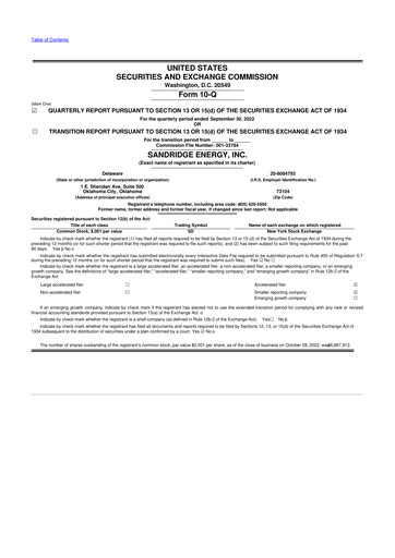 Miniature SandRidge Energy
 10-Q Rapport trimestriel 2022 