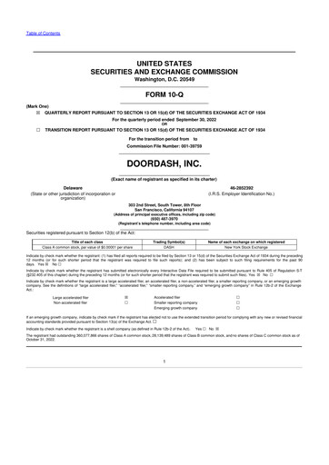 Thumbnail DoorDash 10-Q Quarterly Report FY2022 