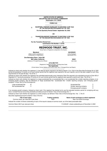 Thumbnail Redwood Trust 10-Q Quarterly Report FY2022 