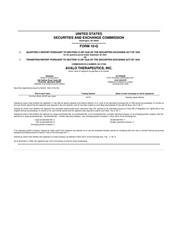 Miniature Avalo Therapeutics 10-Q Rapport trimestriel 2022 