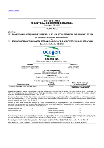 Vorschaubild Ocugen 10-Q Quartalsbericht 2022 