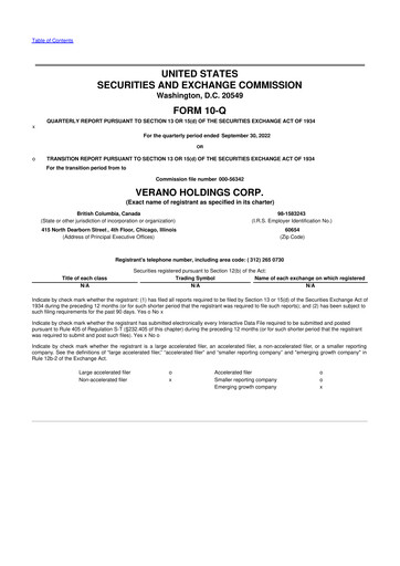 Vorschaubild Verano Holdings 10-Q Quartalsbericht 2022 