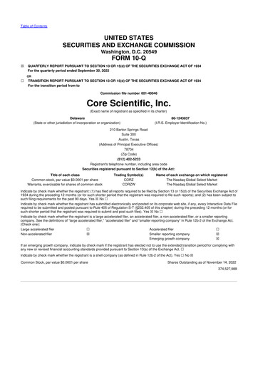 Thumbnail Core Scientific 10-Q Quarterly Report FY2022 