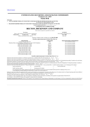 Thumbnail Becton Dickinson 10-K Annual Report 2022