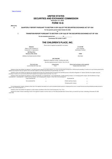 Thumbnail The Children's Place
 10-Q Quarterly Report FY2022 